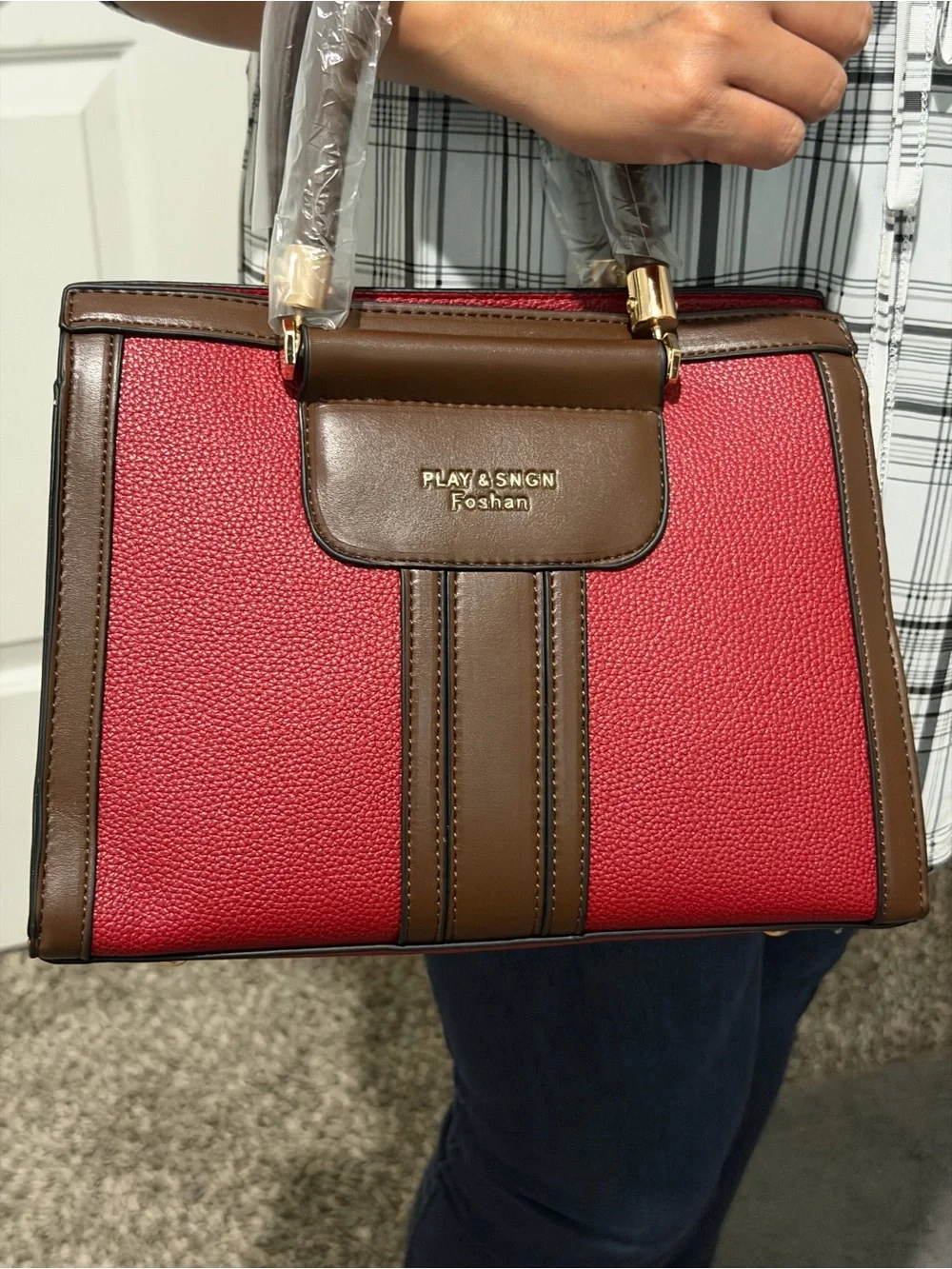Two-Tone Red and Brown Women’s Satchel Bag Set